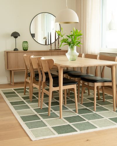 Vika grøn - håndvævet uldtæppe