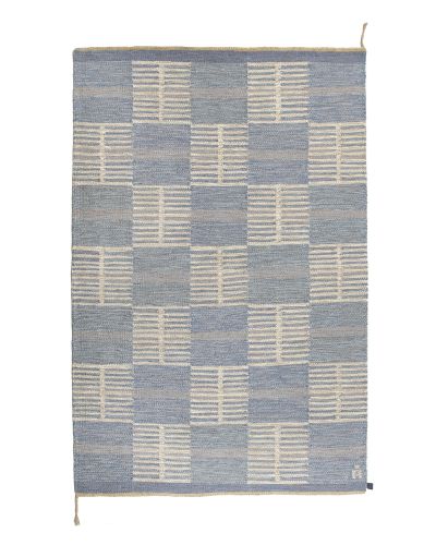 Lindö blå - håndvævet uldtæppe