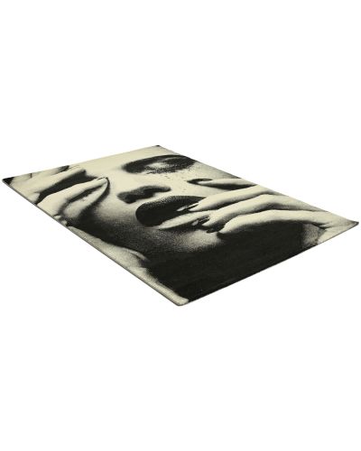 Rubin Face sort/hvid - håndvævet uldtæppe