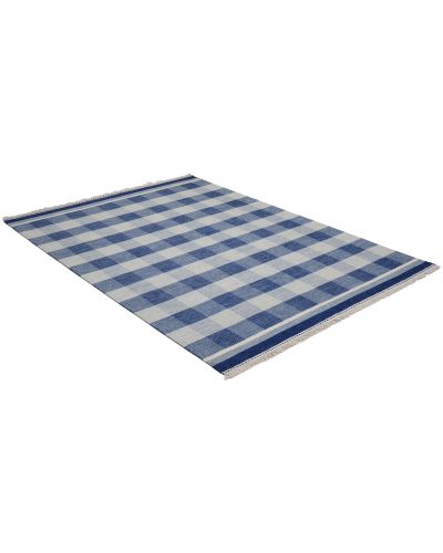 Lino blå - håndvævet uldtæppe