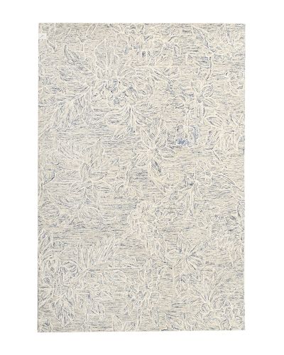 Flora blå - håndtuftet uldtæppe