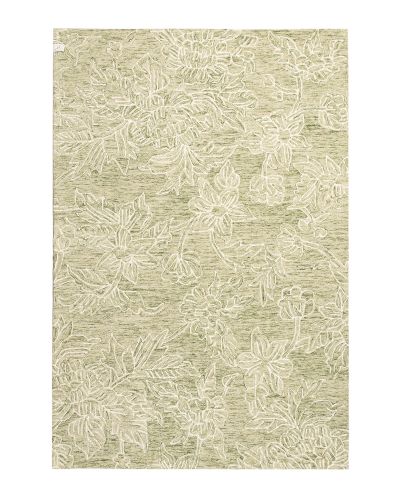 Flora grøn - håndtuftet uldtæppe