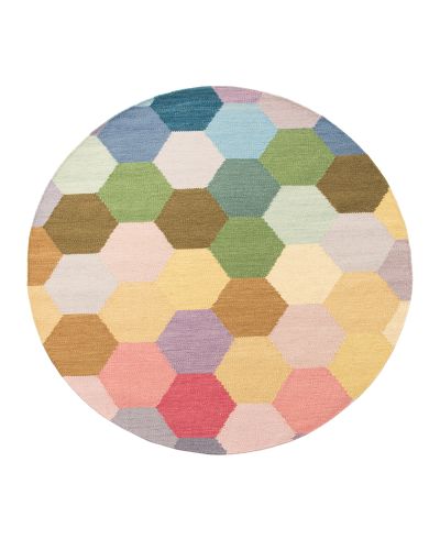 Grace rund pastell multi - håndvævet uldtæppe