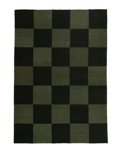 Kubik grøn - håndvævet uldtæppe