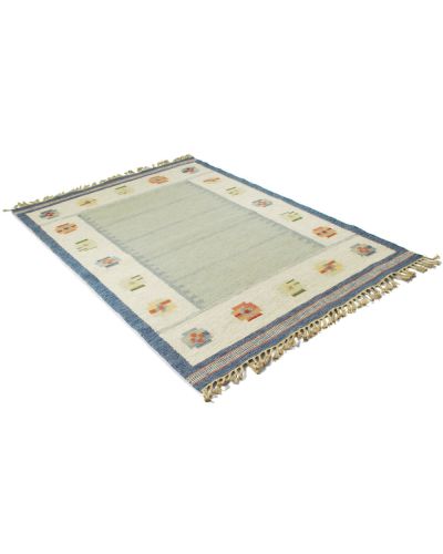 Gripsholm blå - Håndvævet uldtæppe