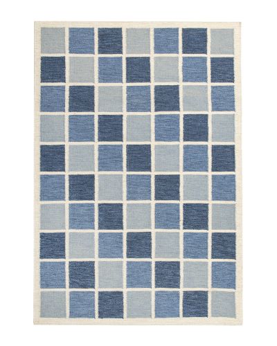 Vika blå - håndvævet uldtæppe