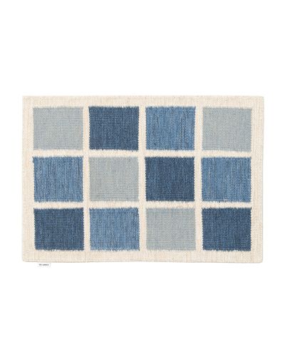 Vika dørmåtte blå - håndvævet uldtæppe