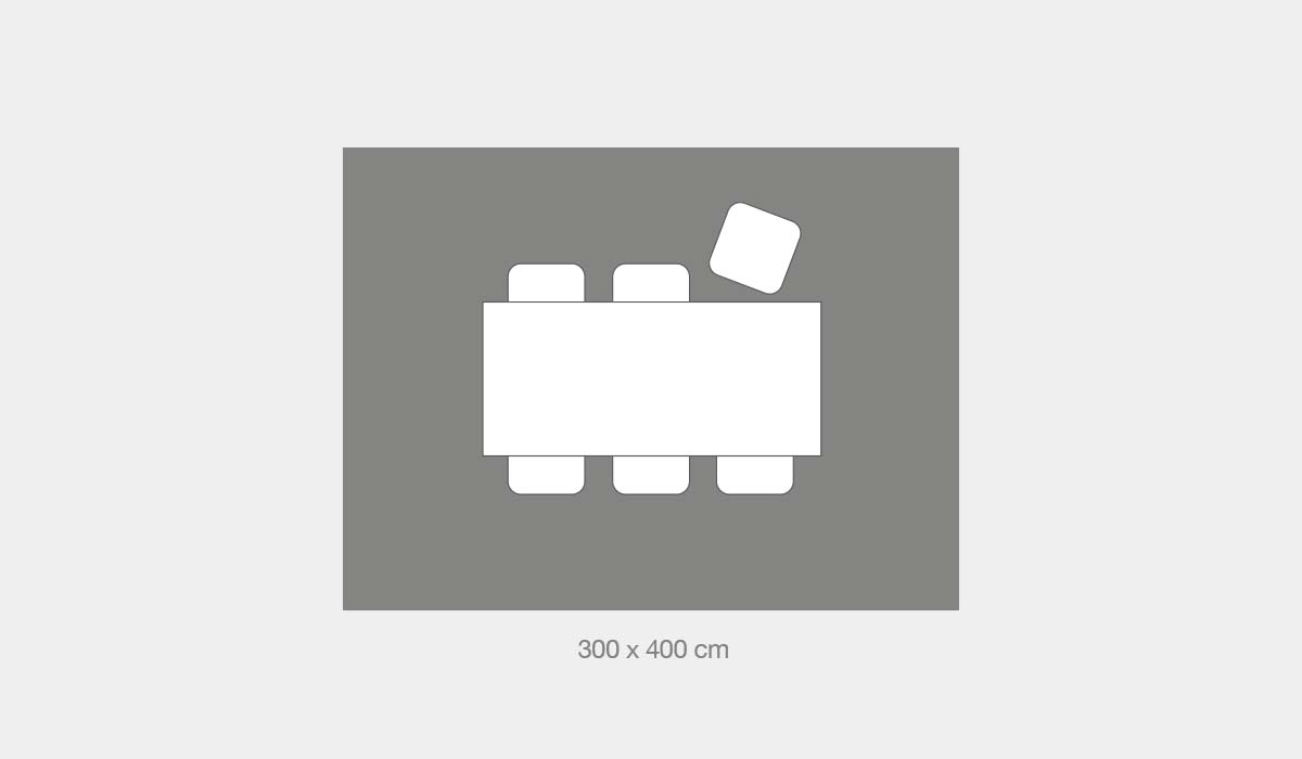 Størrelse 300 x 400 cm ved spisebord